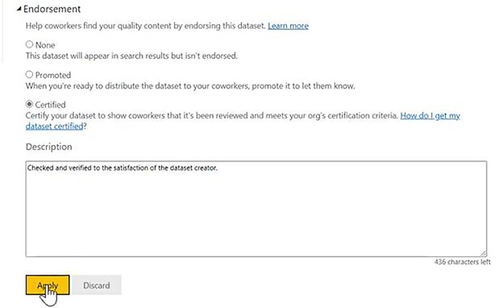 Promote or certify a dataset